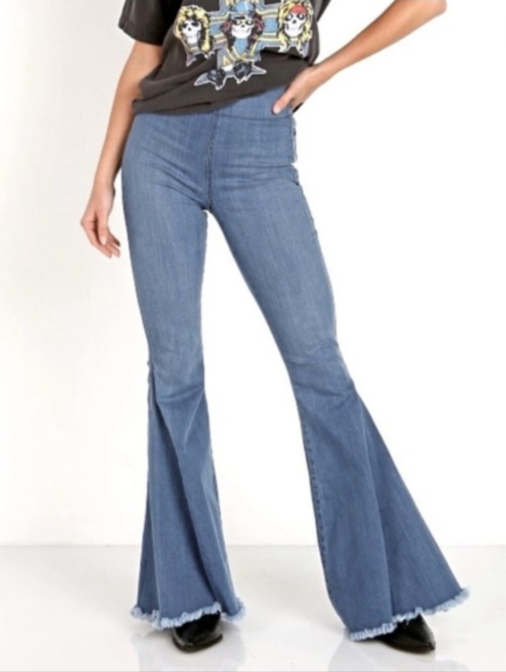 Revolve Show Me Your Mumu Boho Bell Bottom Flare Leg High Waisted Med Wash XS